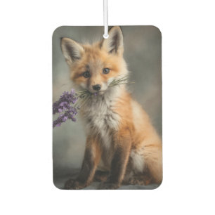 Adorable Fox Kit Holding Lavender Flowers Car Air Freshener