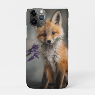 Adorable Fox Kit Holding Lavender Flowers iPhone 11 Pro Case