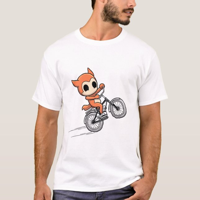 Adorable Fox Rider – Cute Cartoon Bike Stunt Desig T-Shirt (Front)