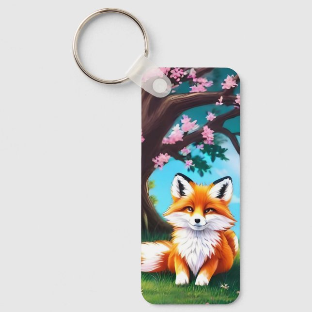 Adorable Fox Sitting Under Tree-68563 Key Ring (Front)