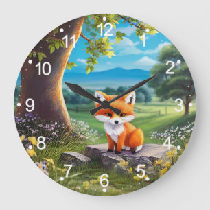 Adorable Fox Sitting Under Tree Large Clock
