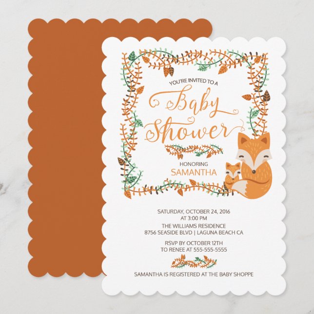 Adorable Fox Woodland Baby Shower Invitation (Front/Back)