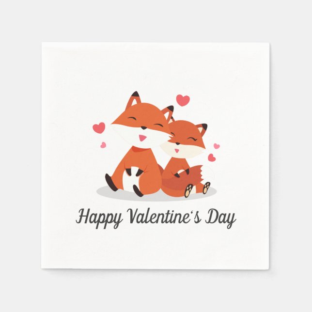 Adorable Foxes Couple Valentine | Napkin (Front)