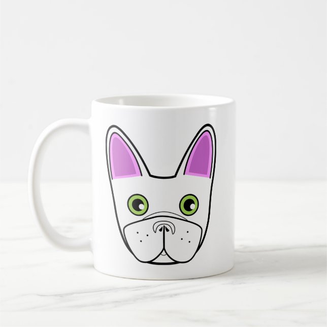 Adorable French Bulldog Face - White Frenchie Coffee Mug (Left)
