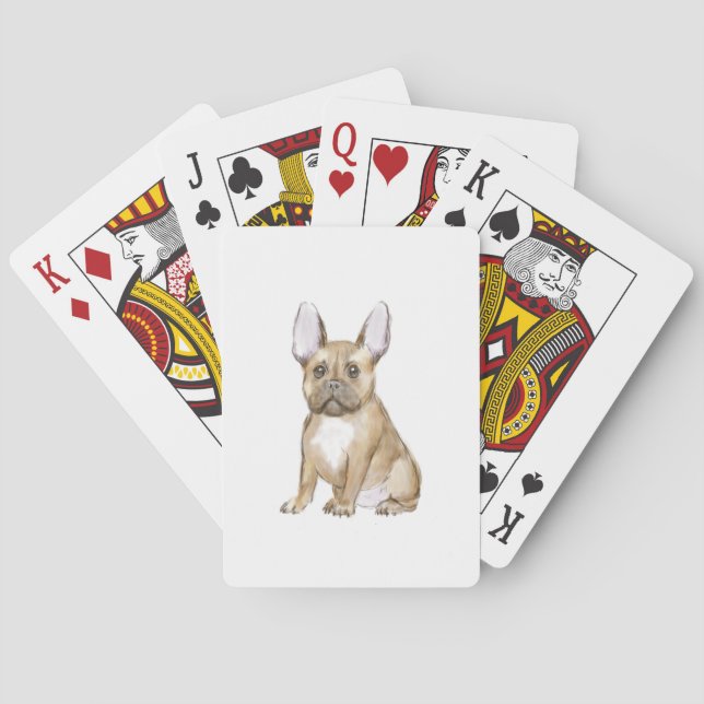 Adorable french bulldog puppy playing cards (Back)