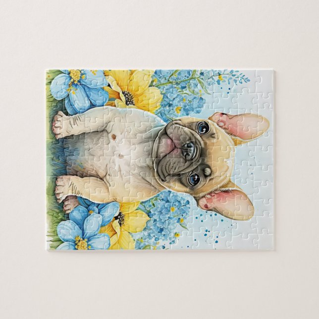 Adorable French Bulldog Puppy Spring Floral Dog  Jigsaw Puzzle (Horizontal)