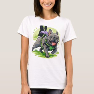 Adorable French Bulldog Walking in Park  T-Shirt