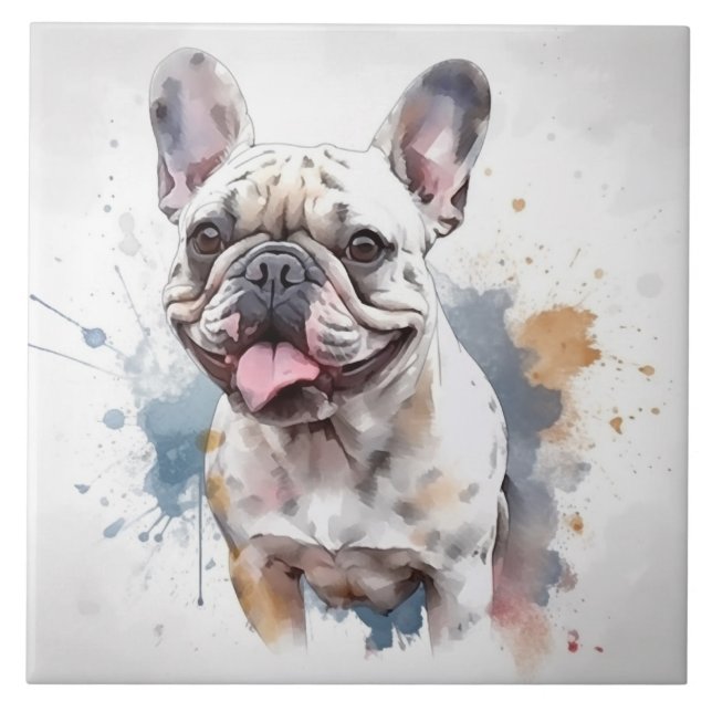 Adorable French Bulldog Watercolor Pet Tile (Front)