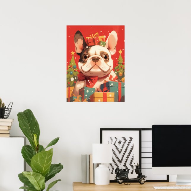 Adorable French Bulldog with Christmas Gifts Poster (Home Office)