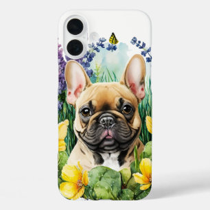 ADORABLE FRENCH BULLDOG WITH WILDFLOWERS iPhone 16 PLUS CASE