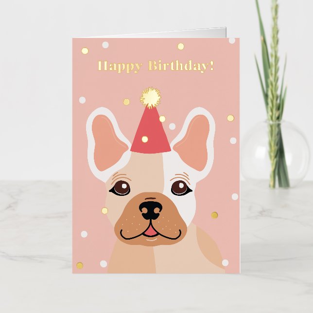 Adorable Frenchie Happy Birthday  Foil Greeting Card (Front)