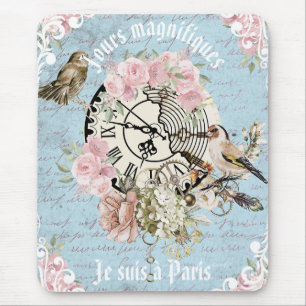 Adorable frenchy vintage artwork Ephemera Floral Mouse Mat