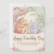 Adorable Friendship Day Card - Cute Watercolor Art