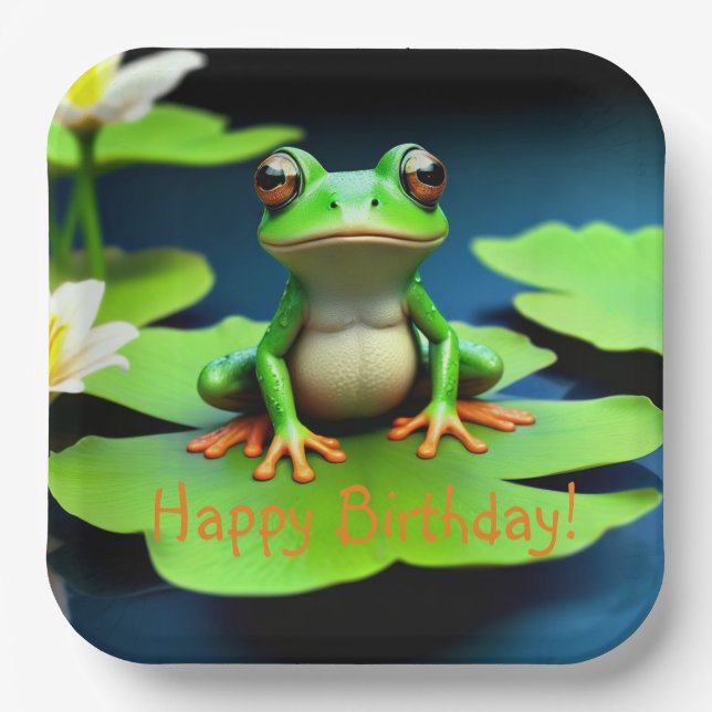 Adorable Frog Birthday Paper Plate (Front)