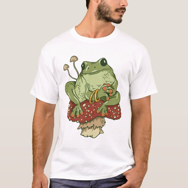 Adorable Frog Sitting on a Mushroom T-Shirt (Front)