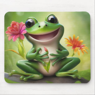 Adorable Frog with Flowers Mouse Pad