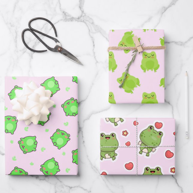 Adorable Frogs Collection - Cute Frog-Themed Wrapping Paper Sheet (Front)