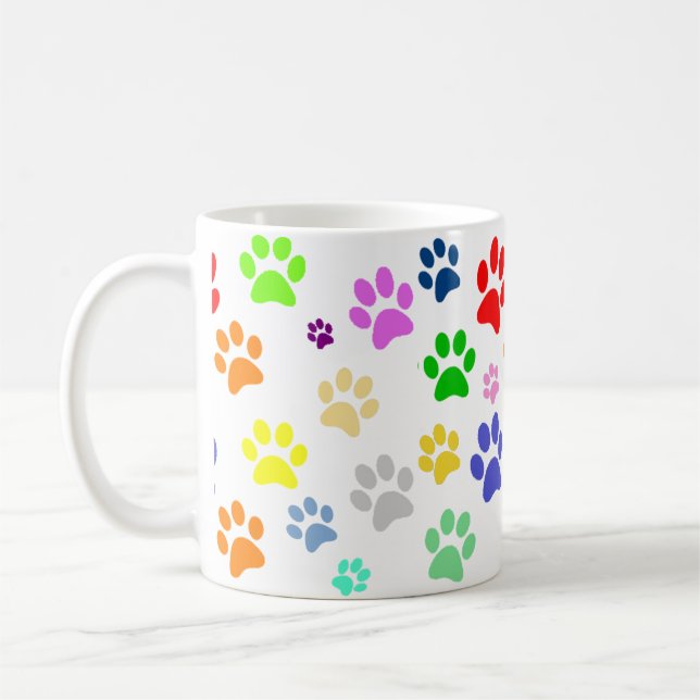 Adorable Fun and Colourful Pet Paws Print Pattern Coffee Mug (Left)