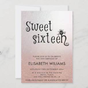 Adorable fun cat rose gold glittery ombre  invitat invitation