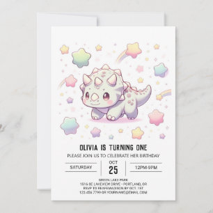 Adorable Fun Dinosaur 1st Birthday Invitation