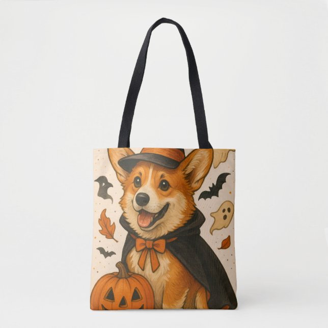 Adorable Fun Halloween Corgi Jack-O-Lantern  Tote Bag (Front)