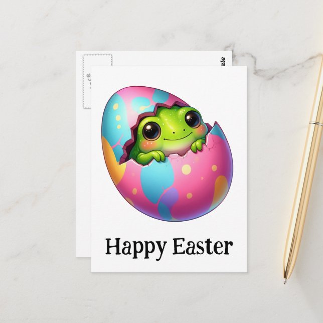 Adorable Funny Cute Easter Baby Frog Postcard (Front/Back In Situ)