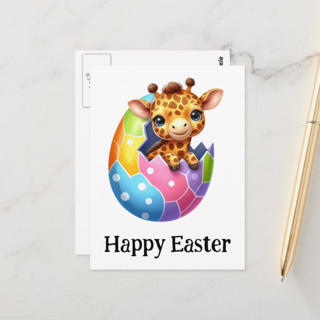 Adorable Funny Cute Easter Baby Giraffe Postcard (Front/Back In Situ)