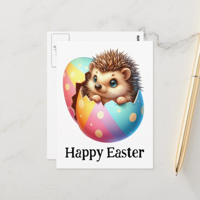 Adorable Funny Cute Easter Baby Hedgehog Postcard (Front/Back In Situ)
