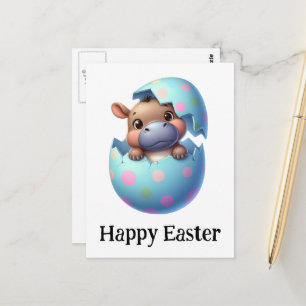 Adorable Funny Cute Easter Baby Hippo Postcard
