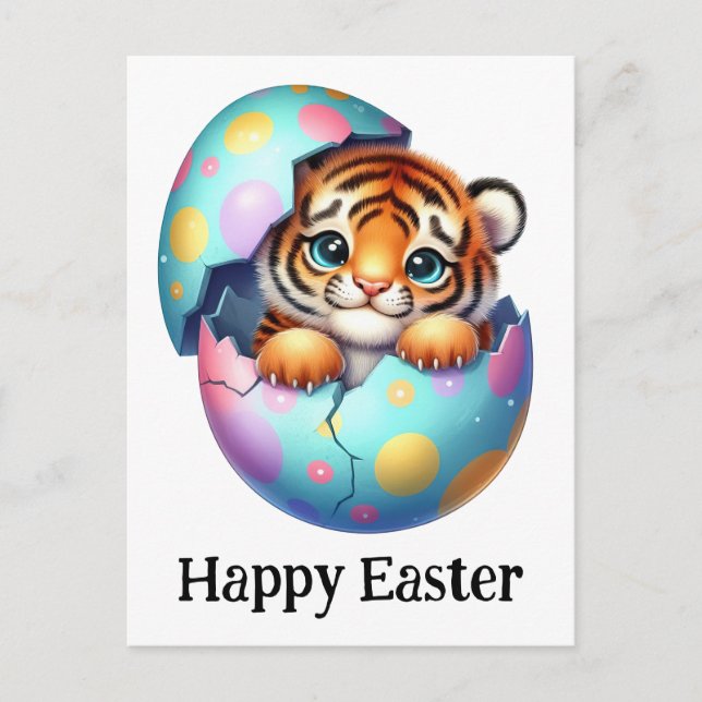 Adorable Funny Cute Easter Baby Tiger Postcard (Front)