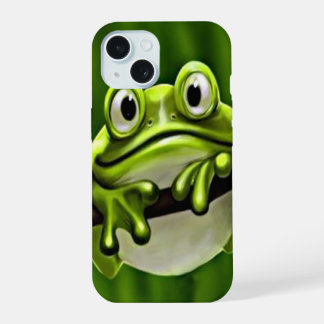 Adorable Funny Cute Smiling Green Frog In Tree iPhone 15 Case