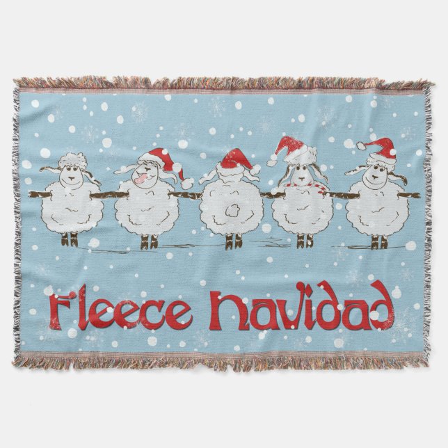 Adorable FUNNY Fleece Navidad Christmas Sheep Throw Blanket (Front)