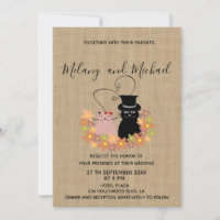 Adorable funny floral cartoon cats in love burlap