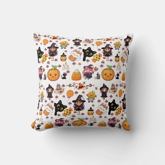 Adorable Funny Kawaii Halloween Pattern  Cushion (Front)