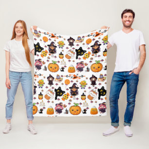 Adorable Funny Kawaii Halloween Pattern  Fleece Blanket