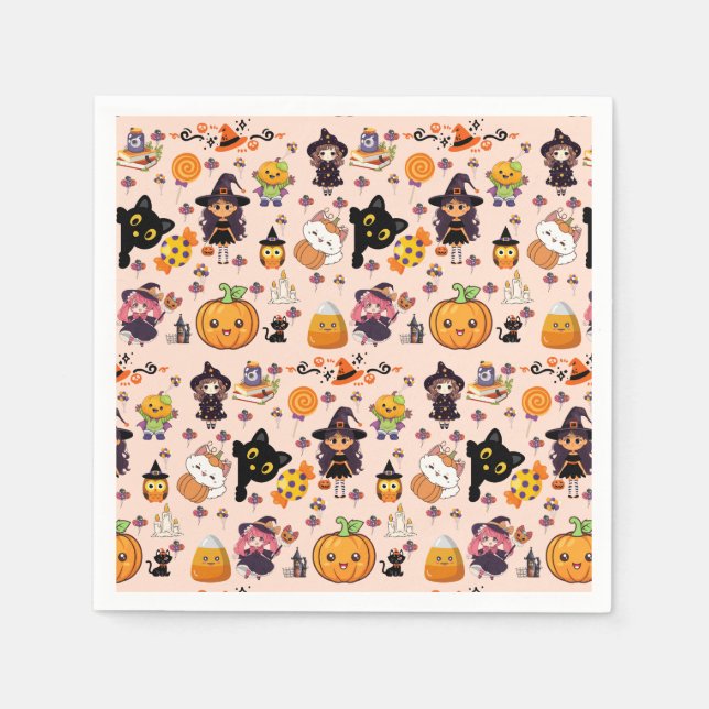 Adorable Funny Kawaii Halloween Pattern  Napkin (Front)