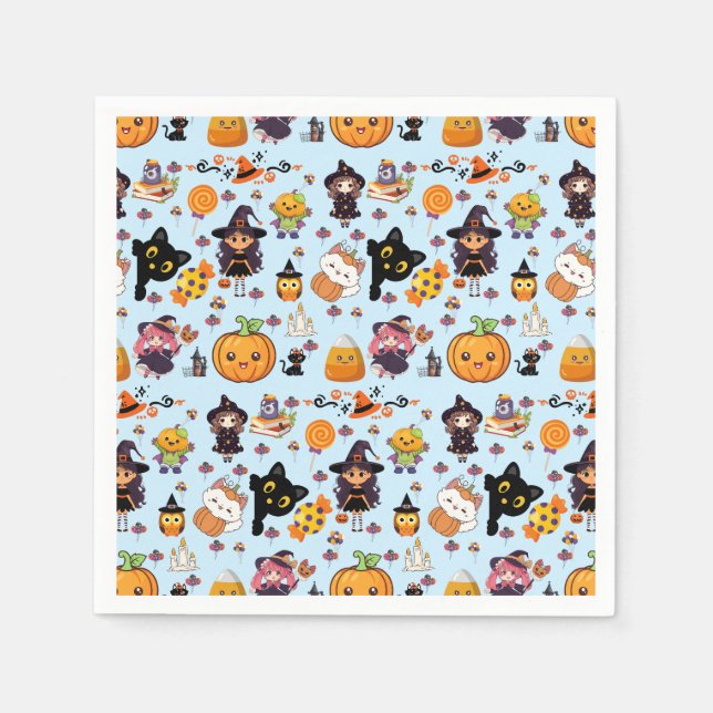 Adorable Funny Kawaii Halloween Pattern  Napkin (Front)