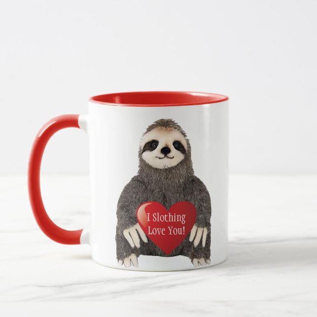 Adorable Funny Sloth Valentine's Day Heart Pun Mug (Left)