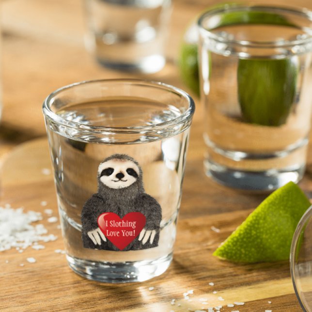 Adorable Funny Sloth Valentine's Day Heart Pun Shot Glass (Creator Uploaded)