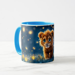 Adorable furry lion cub with sparkling eyes mug