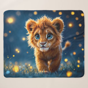 Adorable furry lion cub with sparkling eyes sherpa blanket