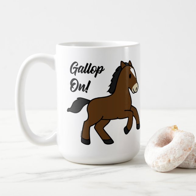 Adorable Gallop On! Happy Foal Kawaii Horse Design Coffee Mug (With Donut)
