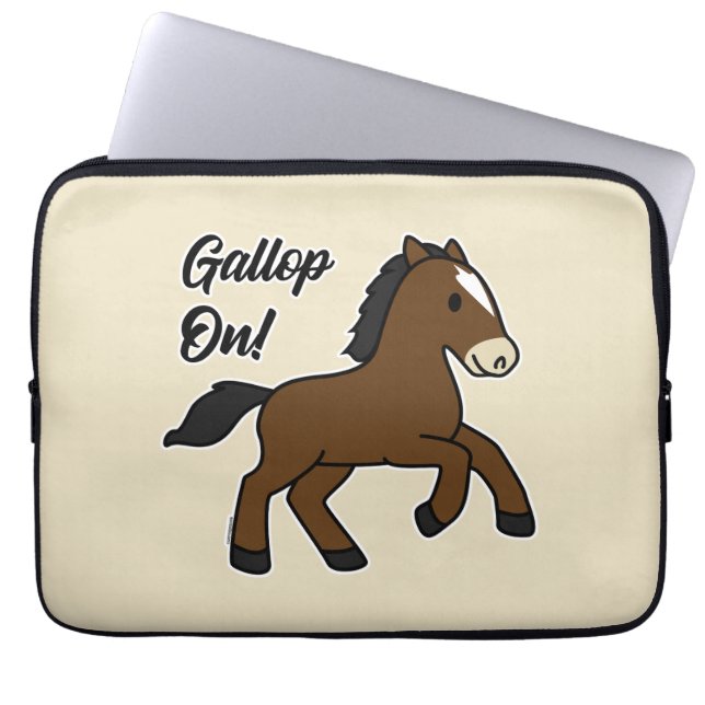 Adorable Gallop On! Happy Foal Kawaii Horse Design Laptop Sleeve (Front)