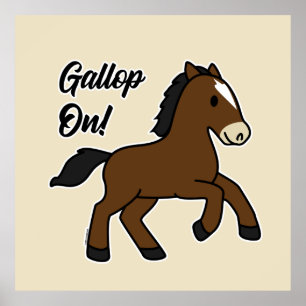 Adorable Gallop On! Happy Foal Kawaii Horse Design Poster