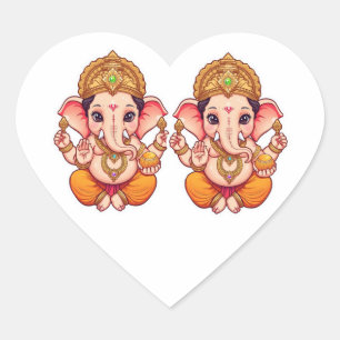 Adorable Ganpati Bappa – Chibi Style Ganesha with  Heart Sticker