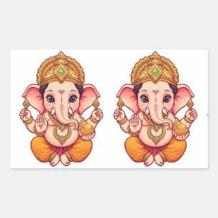 Adorable Ganpati Bappa – Chibi Style Ganesha with  Rectangular Sticker
