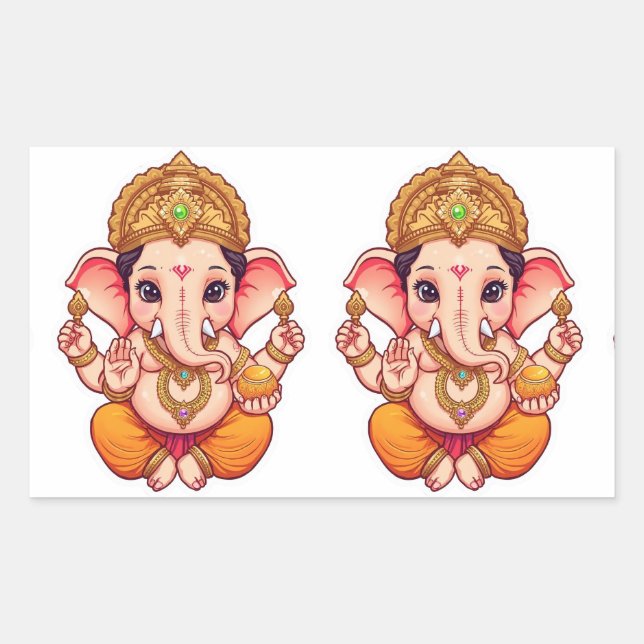 Adorable Ganpati Bappa – Chibi Style Ganesha with  Rectangular Sticker (Front)