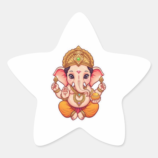 Adorable Ganpati Bappa – Chibi Style Ganesha with  Star Sticker (Front)