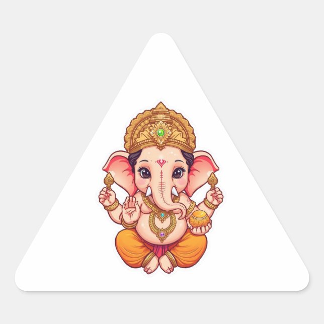 Adorable Ganpati Bappa – Chibi Style Ganesha with  Triangle Sticker (Front)