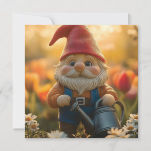 Adorable Garden Gnome with Watering Can Holiday Card